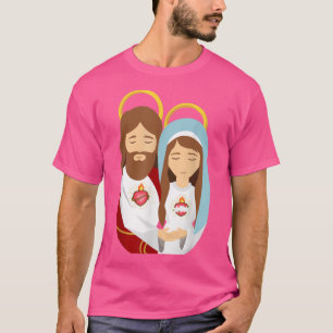 T-shirt Sacré Coeur et Immaculé Coeur Image Jésus et