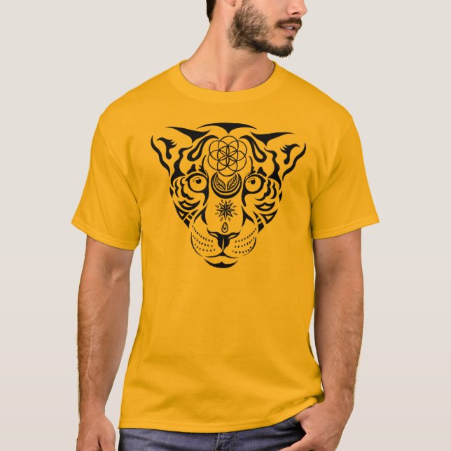 T-shirt sacré de léopard de la géométrie (Devant)