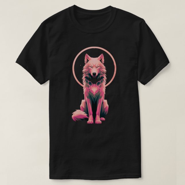 T-shirt Sacred Halo Wolf Geometric Animal Art (Design devant)