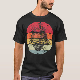 T-shirt Sacred heart de Jésus Christ Retro Sunset Art Cath