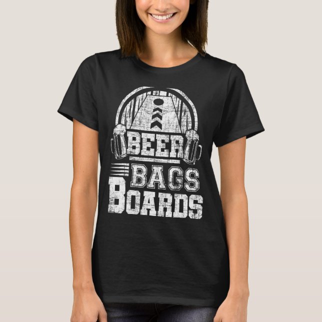 T-shirt Sacs de bière Planches Cornhole Détresse (Devant)