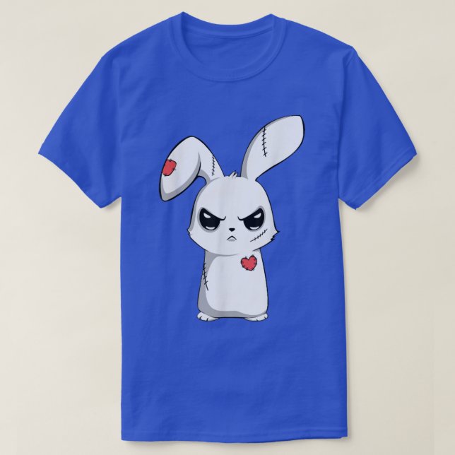 T-shirt Sad Broken Cute Emo Bunny, Goth Déplaisant Happy E (Design devant)
