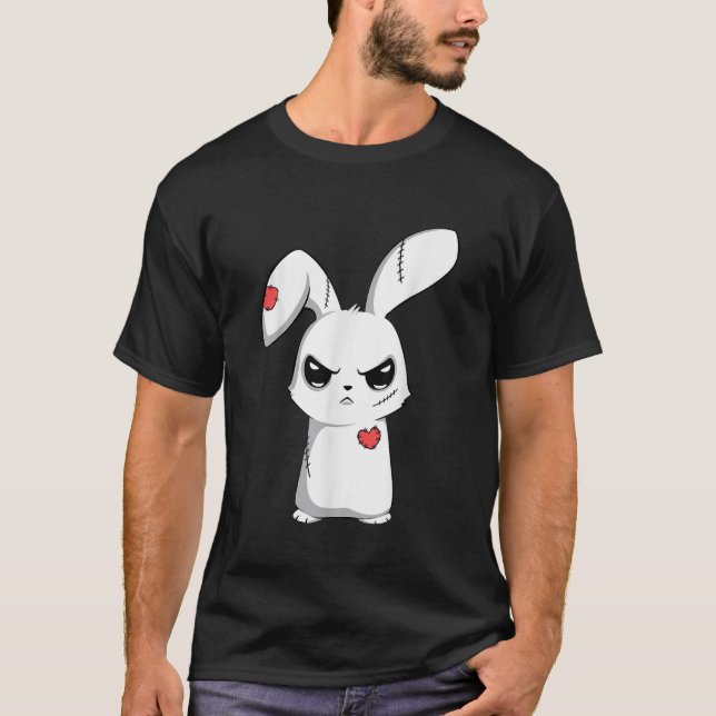 T-shirt Sad Broken Cute Emo Bunny Goth Déplaisant Joyeux P (Devant)