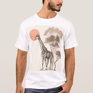 T-shirt Safari Coucher de soleil Giraffe Paysage naturel