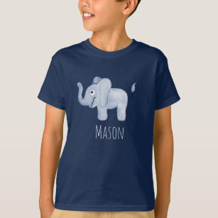 T-shirt Safari éléphant bleu d'aquarelle avec nom