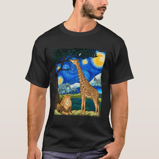 T-shirt Safari Nuit Starry Nuit Zoo Animaux Animal Art S (Devant)