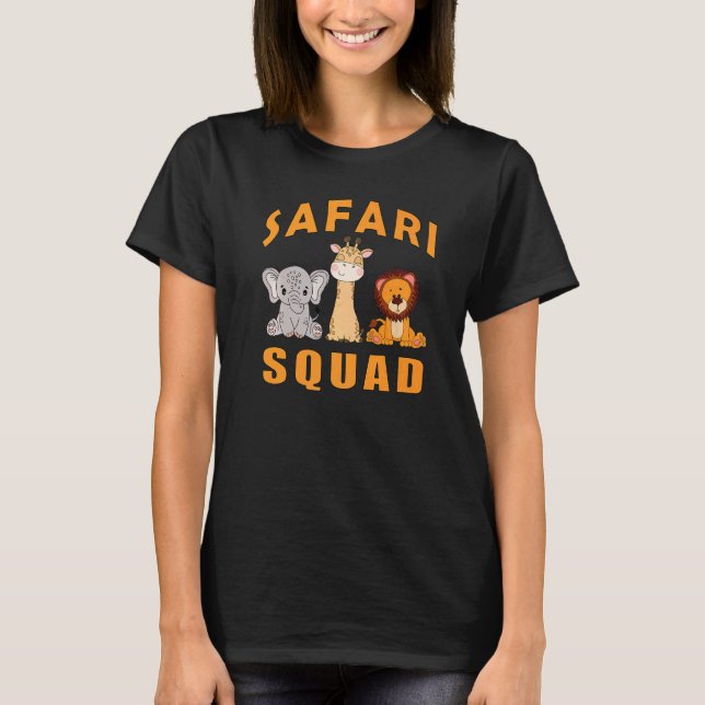 T-shirt Safari Squad baby elephant lion and giraffe   (Devant)