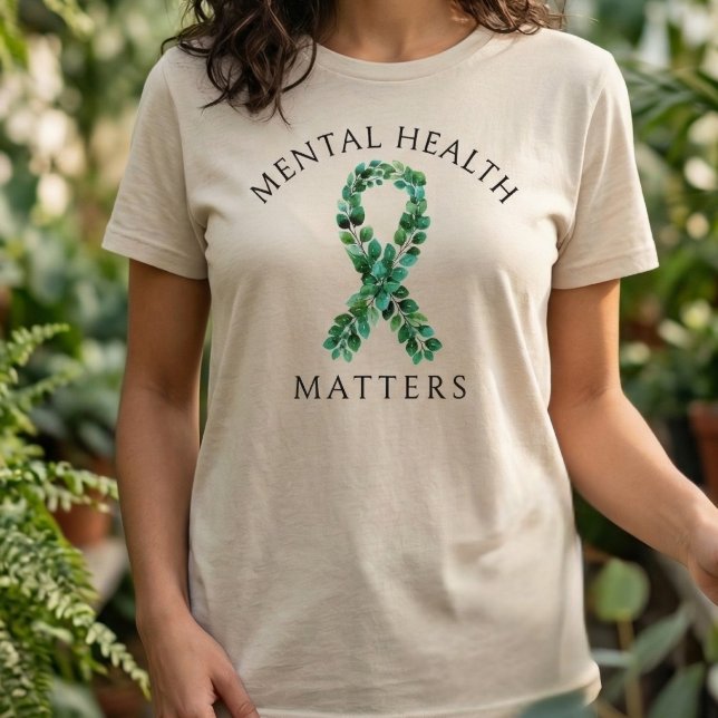 T-shirt Sage Green Botanical Mental Health Matters Ribbon (sage_green_botanical_mental_health_matters_ribbon_t_shirt)