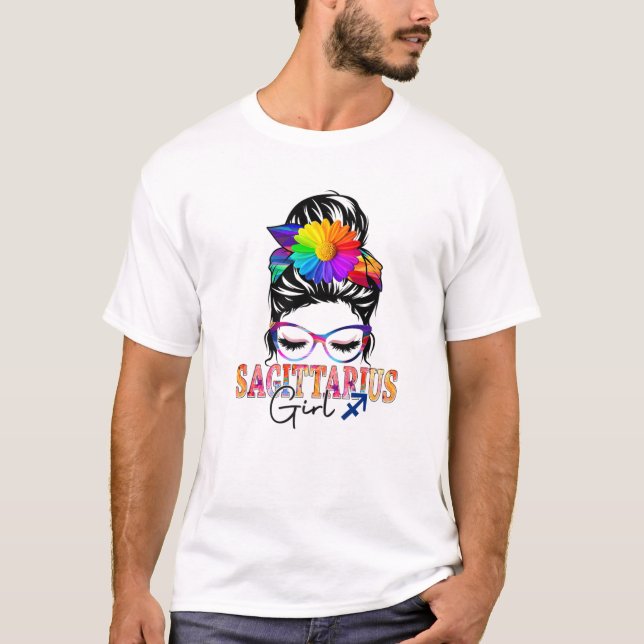T-shirt Sagittarius Fille Anniversaire Messy Bun Cheveux c (Devant)