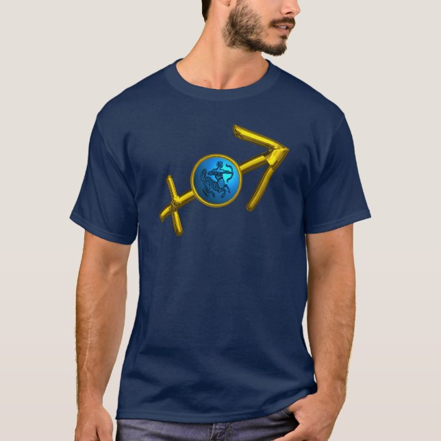 T-SHIRT SAGITTARIUS, SIGNE D'ANNIVERSAIRE DE ZODIAC BLEU O (Devant)