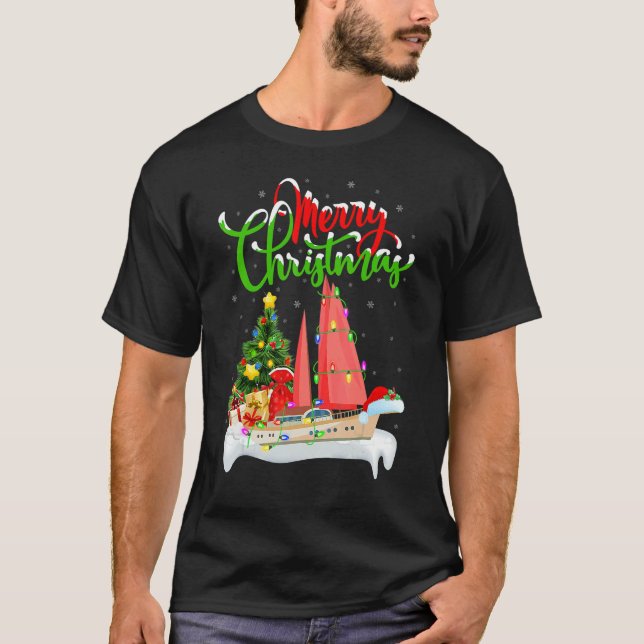 T-shirt SailBoat  Xmas Decorations Santa SailBoat Christma (Devant)