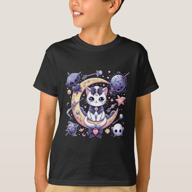 T-shirt Sailor Meow mignonne Lune Chat Espace Magique Goth (Devant)