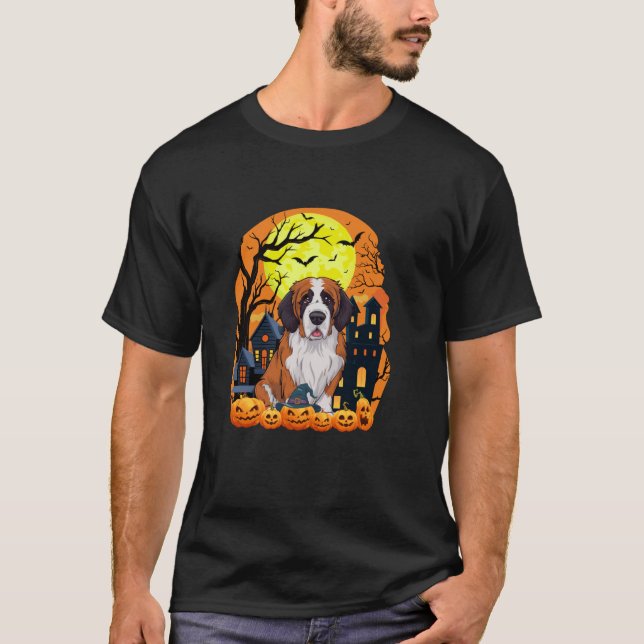 T-shirt Saint Bernard Chien Avec Citrouille Drôle Hallow e (Devant)
