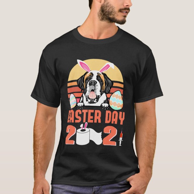 T-shirt Saint Bernard Chien Masque Visage Lapin Oeuf Lapin (Devant)