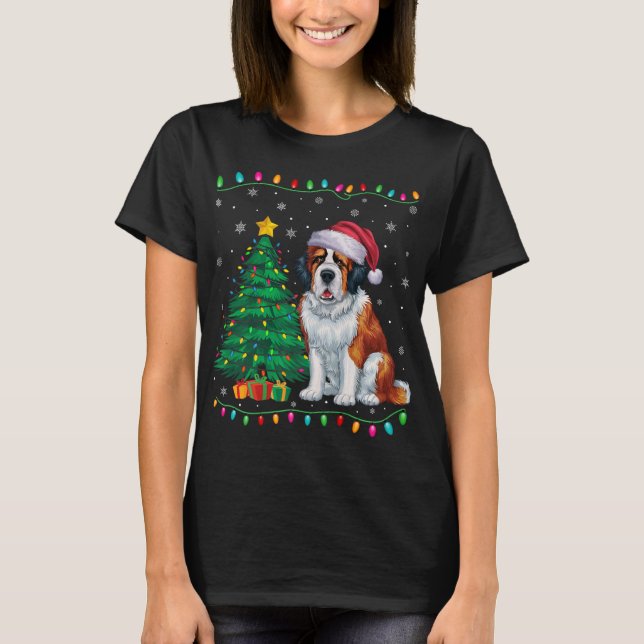 T-shirt Saint Bernard Chien Santa Chapeau Hommes Femmes En (Devant)