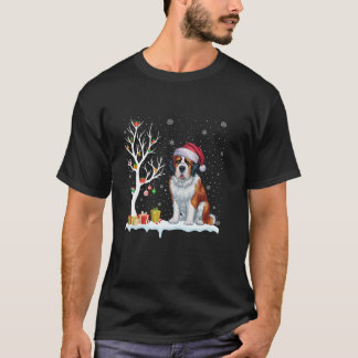 T-shirt Saint Bernard Chien Santa Hat Festif Arbre Lumière