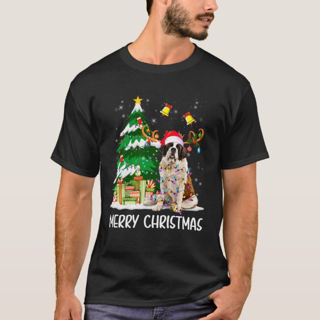 T-shirt Saint Bernard Christmas Lights Tree Santa Xmas Paj (Devant)