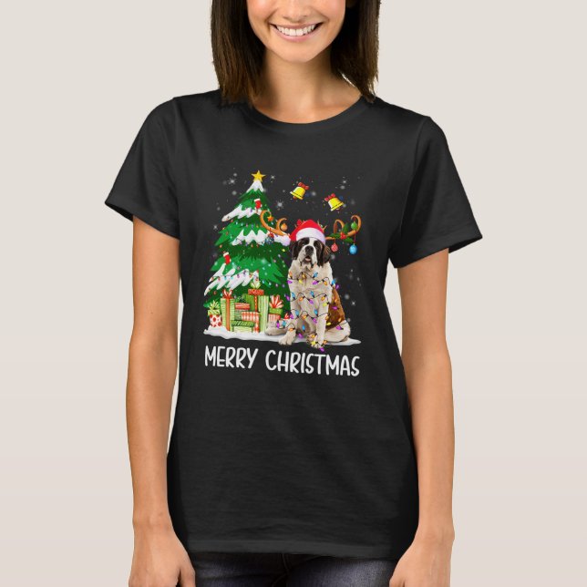 T-shirt Saint Bernard Christmas Lights Tree Santa Xmas Paj (Devant)
