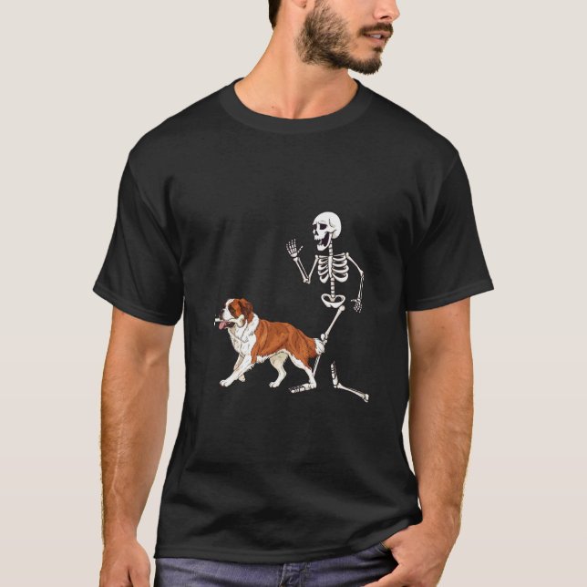 T-shirt Saint-Bernard et squelette drôles d'Halloween (Devant)