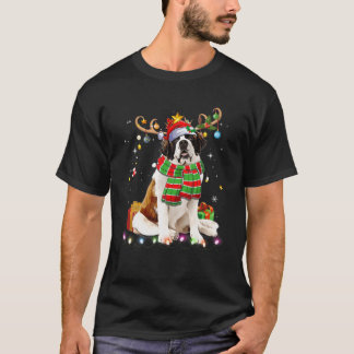 T-shirt Saint Bernard Reindder Santa Hat Arbre de Noël Li