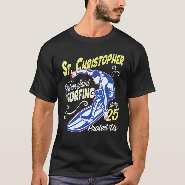 T-shirt Saint Christopher Surf Patron Saint Of Surfing Cha (Devant)