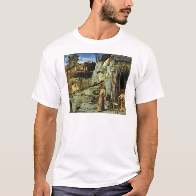T-shirt Saint Francis dans le désert par Giovanni Bellini (Devant)