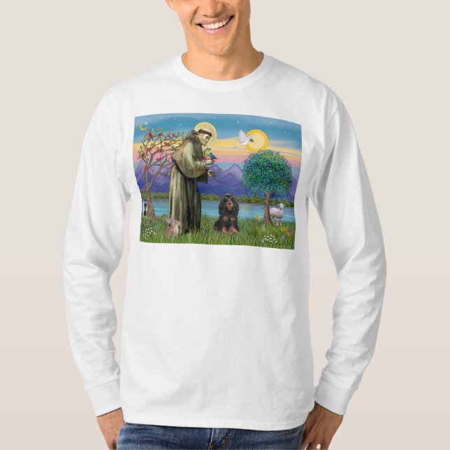 T-shirt Saint Francis et Cocker noir-tan Spaniel (Devant)