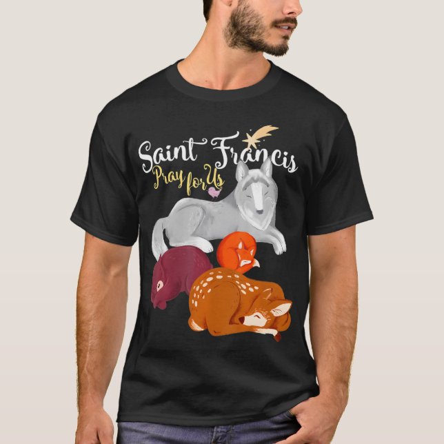 T-shirt Saint François d'Assise Patron d'Animaux Loup (Devant)