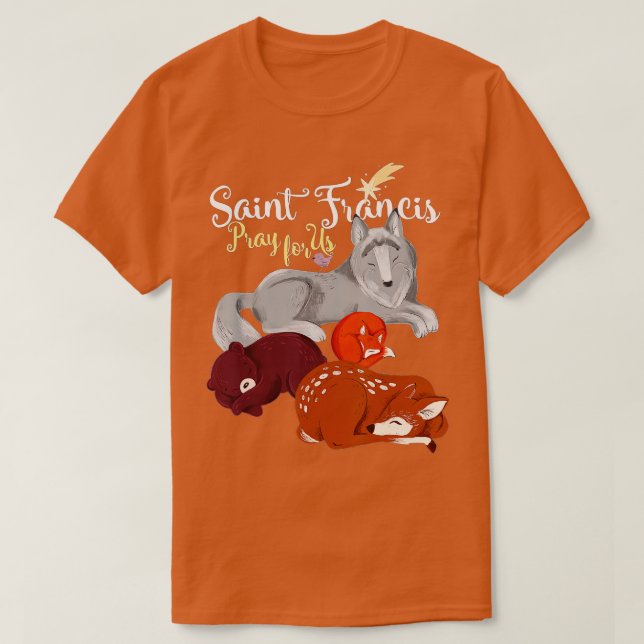 T-shirt Saint François d'Assise Patron des Animaux Wolf An (Design devant)