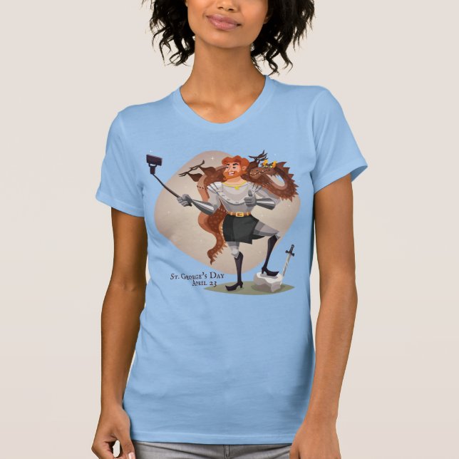 T-shirt Saint George's Day, selfie avec un dragon (Devant)