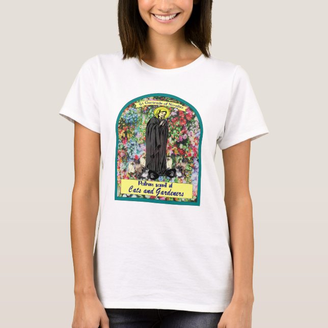 T-shirt Saint Gertrude de Nivelles saint patron des chats (Devant)