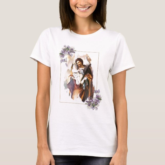 T-shirt Saint Joseph et Jésus Aquarelle Florale Religieux (Devant)
