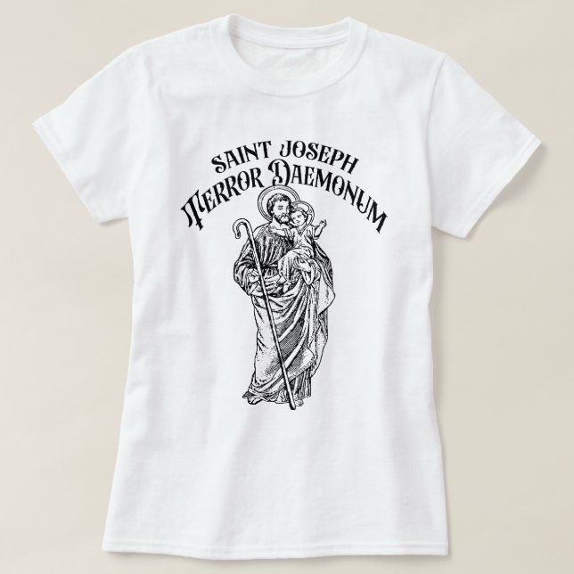 T-shirt Saint Joseph la terreur ouvrière des démons cathol (Design devant)