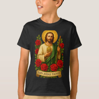 T-shirt Saint Jude Thaddeus Art Catholique Avec Roses Roug