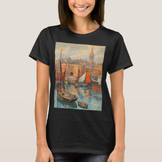 T-shirt Saint Malo, France, Art de l'affiche de voyage vin