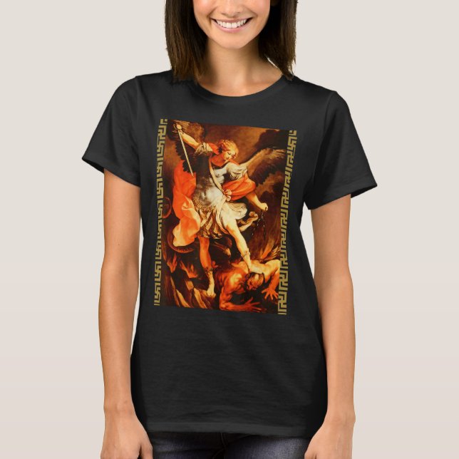 T-shirt Saint Michael Defeating Satan Archangel Warrior  (Devant)