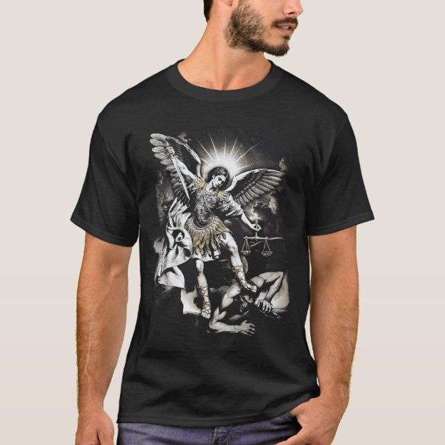 T-shirt Saint Michel vainquant Satan Archange Guerrier  (Devant)