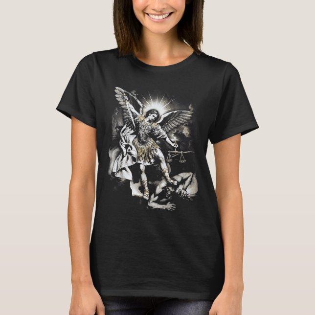 T-shirt Saint Michel vainquant Satan Archange Guerrier  (Devant)