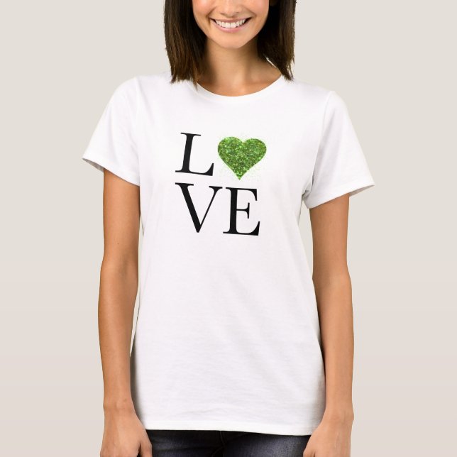 T-shirt Saint Patrick | Amour | coeur étincelant vert (Devant)
