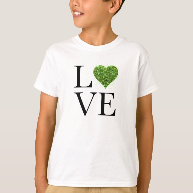 T-shirt Saint Patrick | Amour | coeur étincelant vert (Devant)