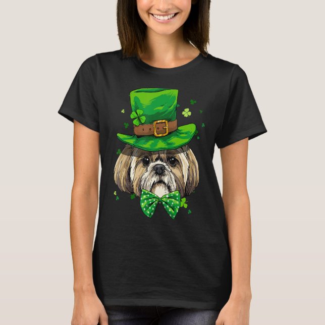 T-shirt Saint Patrick Leprechaun Shamrock Shih Tzu Iris (Devant)