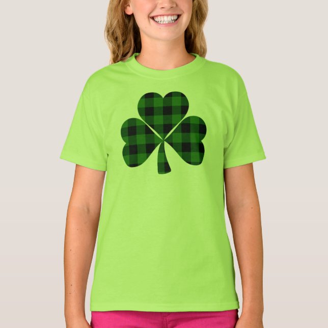 T-shirt Saint Patrick’s day, shamrock irlandais vert plaid (Devant)