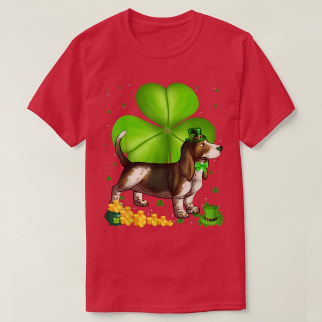 T-shirt Saint Patrick's Day Basset Hound Shamrock Pet Love (Design devant)