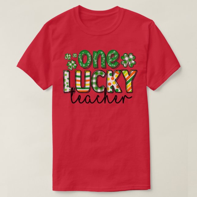 T-shirt Saint Patrick's Day Buffalo Plaid Teacher One Luck (Design devant)