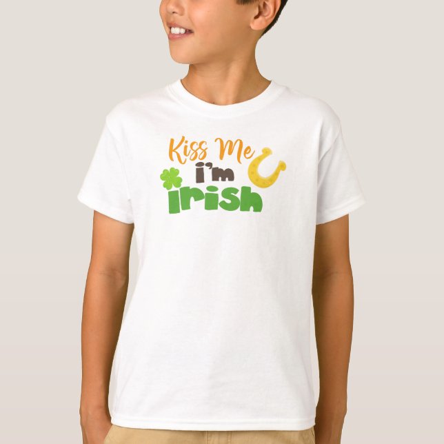 T-shirt Saint Patrick's Day, Clovers, Kiss Me Je suis irla (Devant)