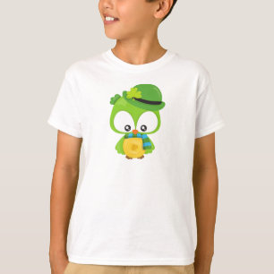 T-shirt Saint Patrick's Day Owl, Clovers, Leprechaun Casqu