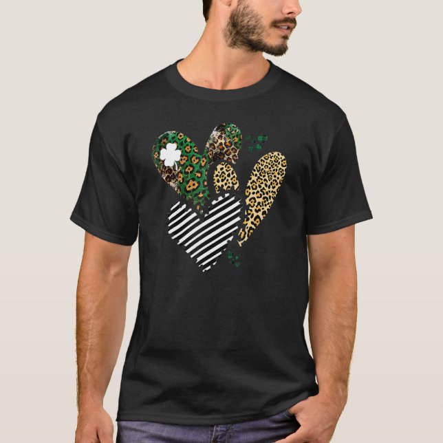 T-shirt Saint Patrick's Day Shamrock Heart Leopard Plai (Devant)
