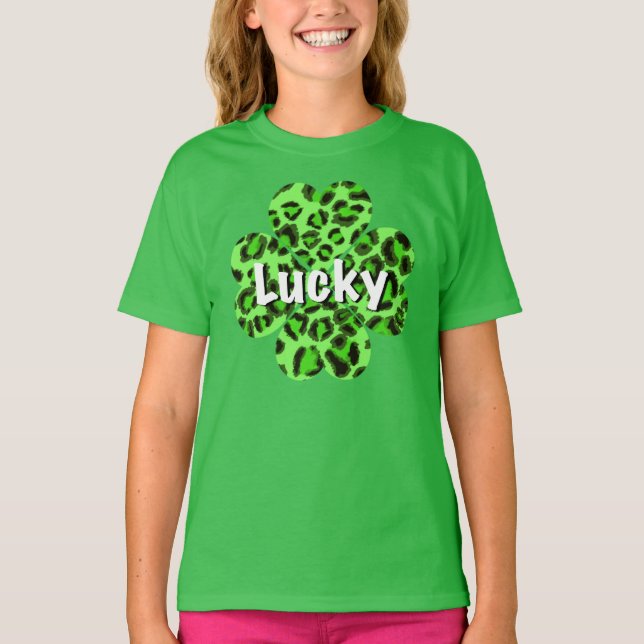 T-shirt Saint-Patty’s day shamrock léopard de guépard vert (Devant)