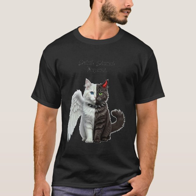 T-shirt Saint Pécheur Dépend. Chat Satanique Athée Petit C (Devant)
