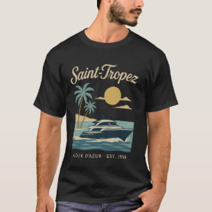 T-shirt Saint-Tropez Côte d'Azur Yacht Palmiers Retro Vi